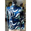Garbós nyakú női elegáns kék és zöld színű felső Garbós nyakú női elegáns kék és zöld színű felső