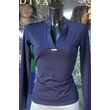 Sötétkék karcsúsított alakra simuló női elegáns alkami felső, hosszú ujjú, inkg nyakú, magyar