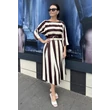 Csokibarna, beige színű női alkalmi elegáns zsebes ruha Csokibarna, beige színű női alkalmi elegáns zsebes ruha