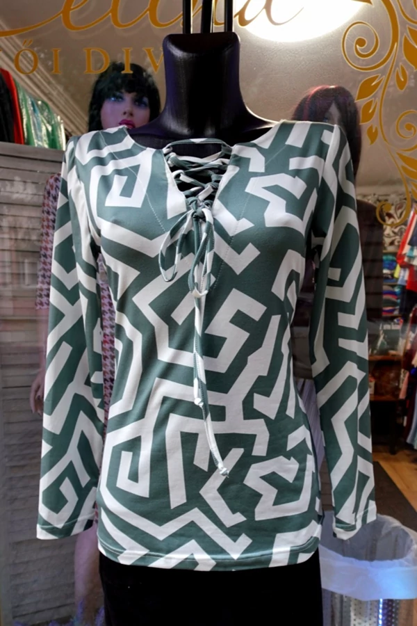 Elegáns zöld színű női felső, tunika, karcsúsított, hosszú ujjú Elegáns zöld színű női felső, tunika, karcsúsított, hosszú ujjú