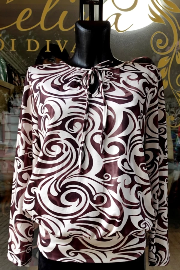 Csokibarna mintás női elegáns tunika felső Csokibarna mintás női elegáns tunika felső