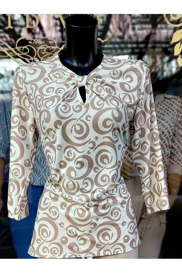 Beige mintás elegáns női tunika felső