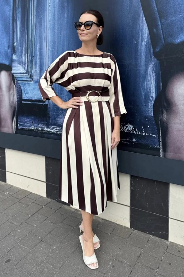 Csokibarna, beige színű női alkalmi elegáns zsebes ruha Csokibarna, beige színű női alkalmi elegáns zsebes ruha