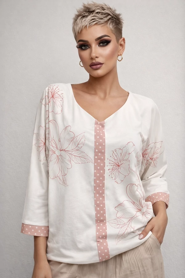 Beige színű elegáns, alkalmi női tavaszi, nyári felső, gumis aljú, elasztikus