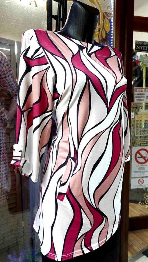 Bordó színű,elegáns zsebes, molett női tunika, felső