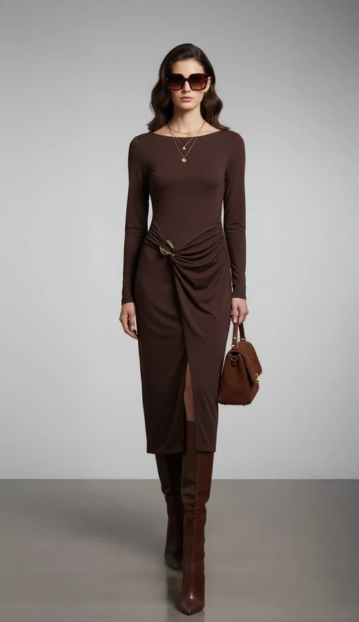 Carlotta csokibarna elegáns ruha
