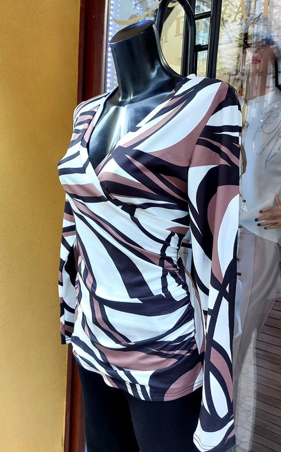 Barna átlapolt elegáns női hosszú ujjú ünnepi felső