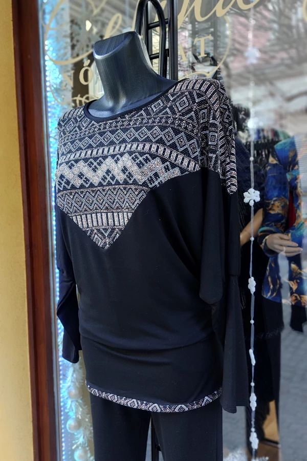 Fekete, arany csillogós női alkalmi elegáns tunika, felső