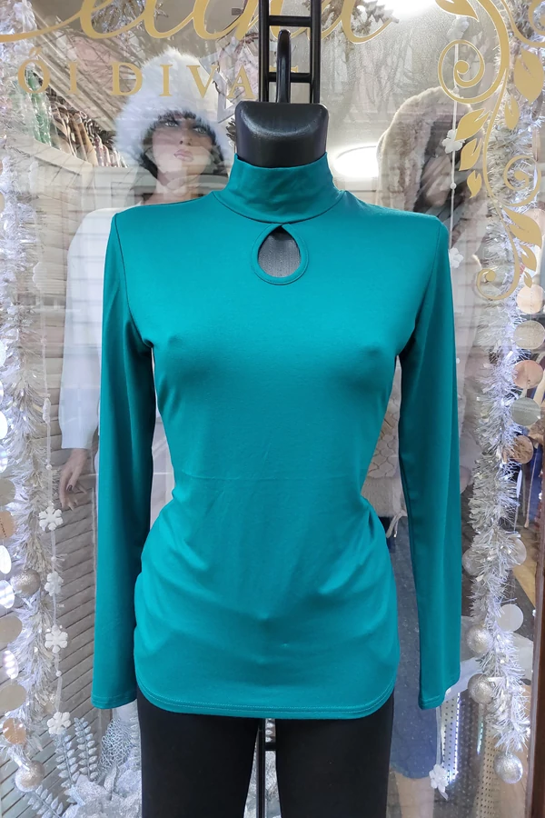 Egyszínű sötétzöld elegáns, alkalmi, magyar női felső, félgarbó