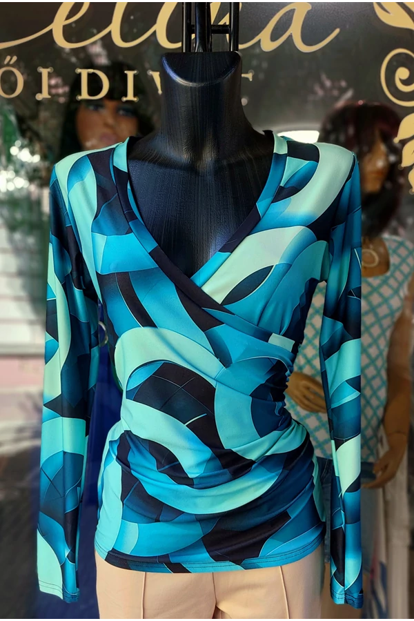 Zöld, türkíz átalpolt, elegáns alkalmi női felső