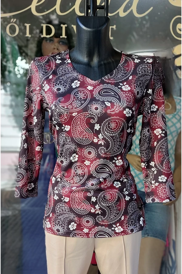 Bordó mintás női elegáns, alkalmi felső Bordó mintás női elegáns, alkalmi felső